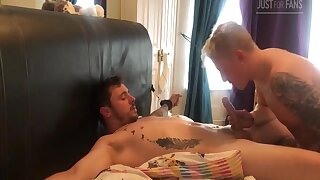 Tied up while being jerked and fucked