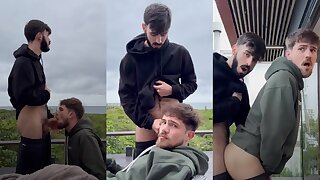 Gorgeous guys enjoy a beautiful airbnb view