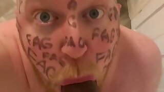 Ginger faggot suck black dildo