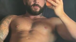 Hot bearded guy offers huge bulge in selfie image