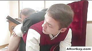 Perv Priest keeps spanking the ass of Twink teen