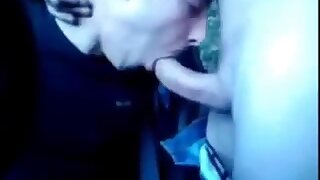 Blowing a guy at the car park and he cums on my face