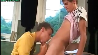 College gay twinks sex bareback in a classroom and eat cum